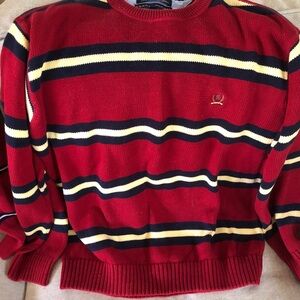 Mens Nautica Red and Black Crewneck Sweater with Bold Stripes XL